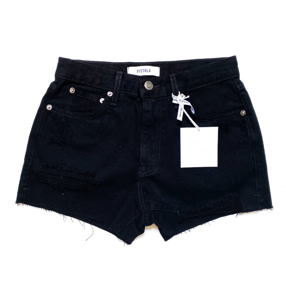 Pistola Nova Fit Black Denim Cut Off Shorts